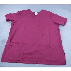SB Scrubs Womens Burgundy Scrub Top Medium V Neck Medical Uniform Pockets